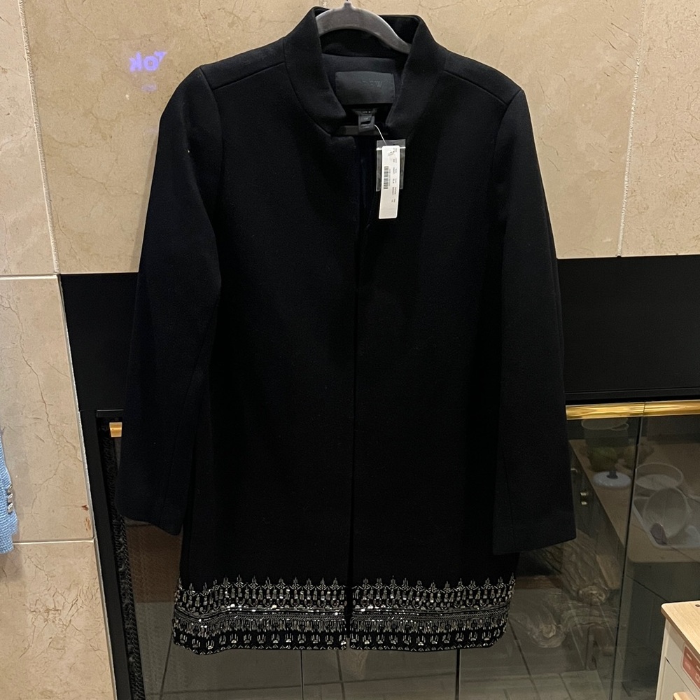 🖤 J.Crew Collection Regent Coat w/ Crystal Hem — NWT — Black (H2571) $795 Orig.